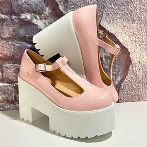 Hot Topic Pastel Pink T-Strap Platform Mary Jane Heels Shoes Size 7